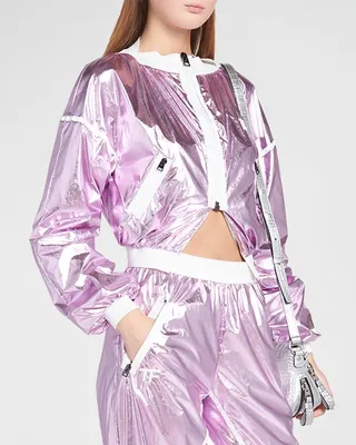 Metallic Laminated Technical Nylon Crop Track Jacket