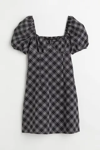 Puff-sleeved Crêped Dress