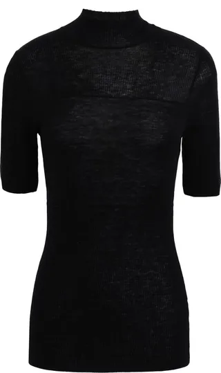 Air Wool Top Short Sleeves Turtleneck Black