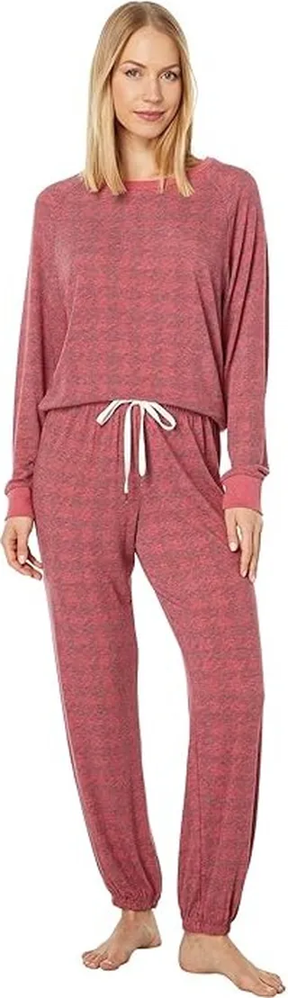 Honeydew Intimates Star Seeker Brushed Jersey Lounge Set (Garnet Houndstooth) Women's Pajama Sets
