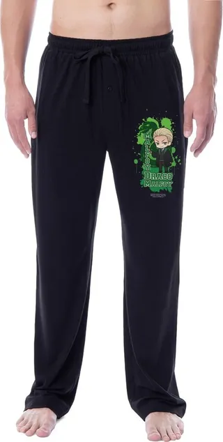 Harry Potter Mens' Hogwarts Chibi Draco Malfoy Sleep Pajama Pants (Medium) Black