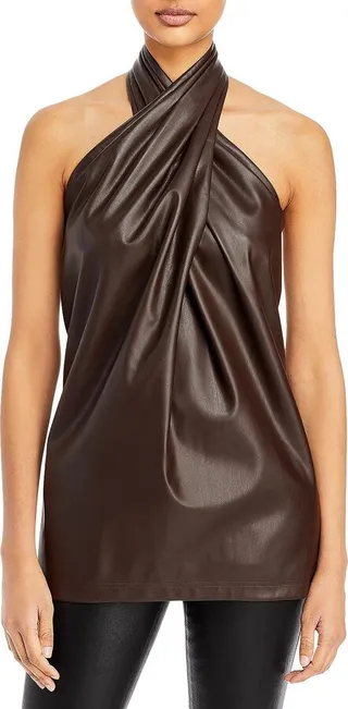 Womens Faux Leather Embossed Halter Top