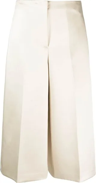 Pleated Satin Cropped Trousers