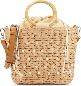 Embellished Straw Mini Tote