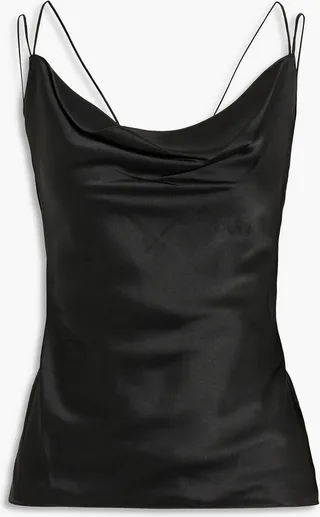 Lace-up draped silk-satin camisole