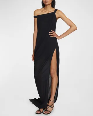 Asymmetric Draped Cutout One-Shoulder Maxi Dress