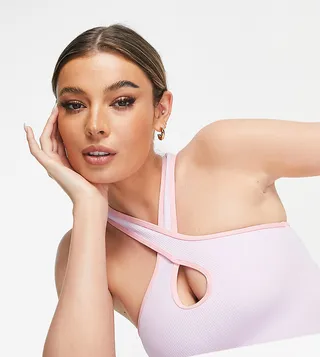 South Beach rib halter neck crop top with keyhole in lilac