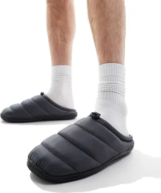 ASOS DESIGN puffer slippers in gray