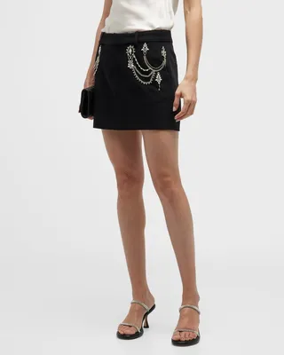 Rosalia Rhinestone-Chain Crepe Mini Skirt