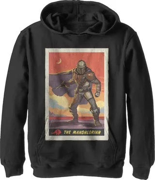 Boy's Star Wars The Mandalorian Trading Card Pull Over Hoodie - Black - Small