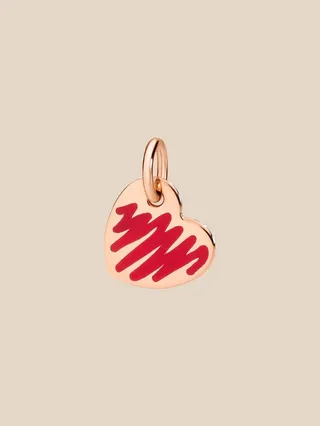 Dodo Heart pendant in 9 kt rose gold and red enamel