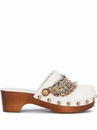 Chain-Embellished Clog Mules