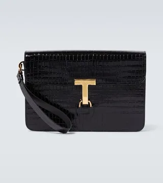 Croc-effect patent leather portfolio