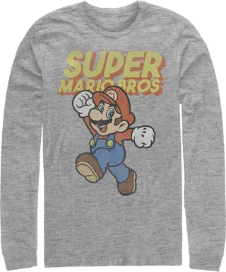 Men's Nintendo Mario Retro Jump Long Sleeve Shirt - Athletic Heather - 2X Large