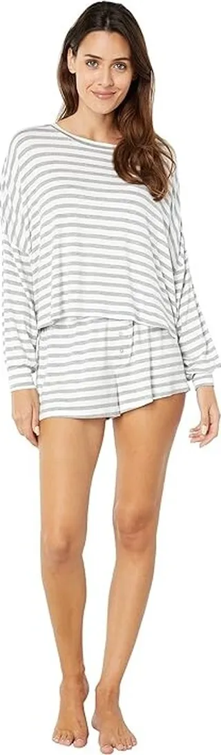 Honeydew Intimates All American Jersey Shortie Set (Ivory Stripe) Women's Pajama Sets