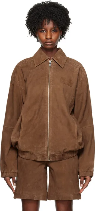 REMAIN Birger Christensen Brown Relaxed Suede Bomber Jacket