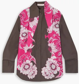 Floral-print silk-taffeta blouse