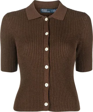 Ribbed-Knit Short-Sleeve Cardigan