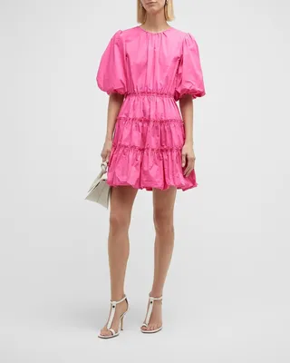 Tiered Balloon-Sleeve Poplin Mini Dress
