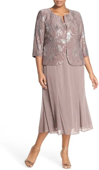 Sequin Mock Two-Piece Dress with Jacket