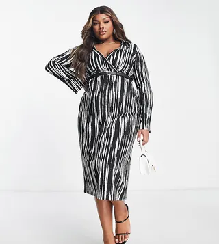ASOS DESIGN Curve midi wrap dress with belt in mono abstract print