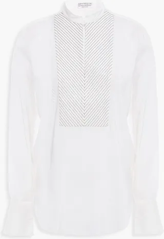 Bead-embellished silk-blend shirt