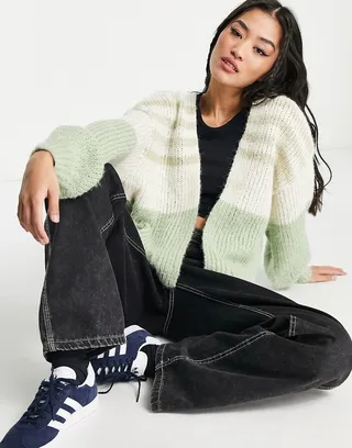 Vero Moda knitted cardigan in sage stripe