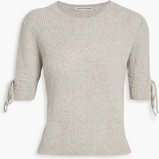 Pointelle-trimmed ribbed-knit cashmere sweater