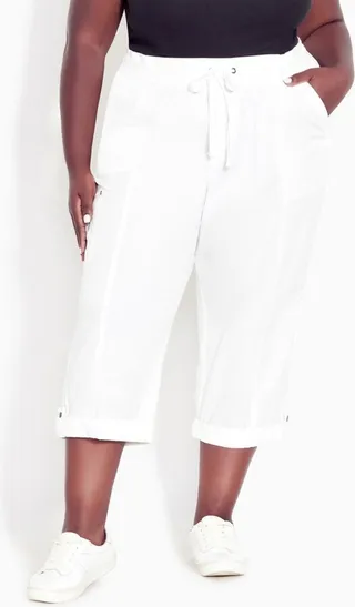 AVENUE | Women's Plus Size Cotton Roll Up Capri - white - 30W