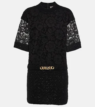 VLogo Chain boucle and lace minidress