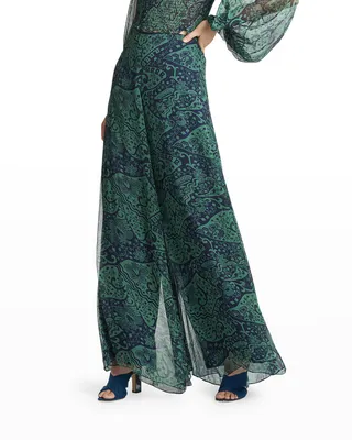 Cora Wide-Leg Floral Chiffon Pants