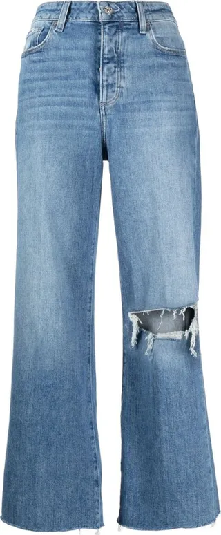 Ripped-Detail Wide-Leg Jeans