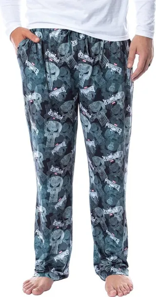 Marvel Mens' The Punisher Skull Icon Tossed Print Sleep Pajama Pants (X-Large) Grey