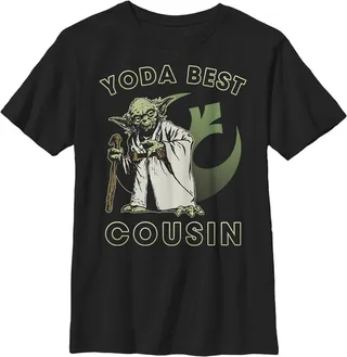 Boy's Star Wars Yoda Best Cousin T-Shirt - Black - X Large