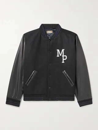 Appliquéd Wool-Blend Felt and Faux Leather Bomber Jacket
