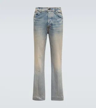 Distressed embellished denim jeans