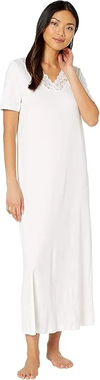 Hanro Moments Short Sleeve Long Gown (White) Women's Clothing