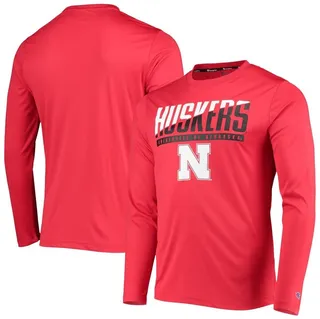 Men's Champion Scarlet Nebraska Huskers Wordmark Slash Long Sleeve T-shirt