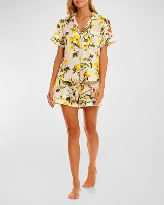 Nina Short Lemon-Print Linen Pajama Set