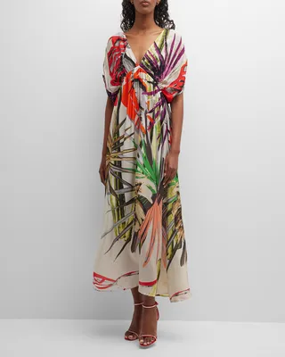 El Nido Textured Botanical-Print Maxi Dress