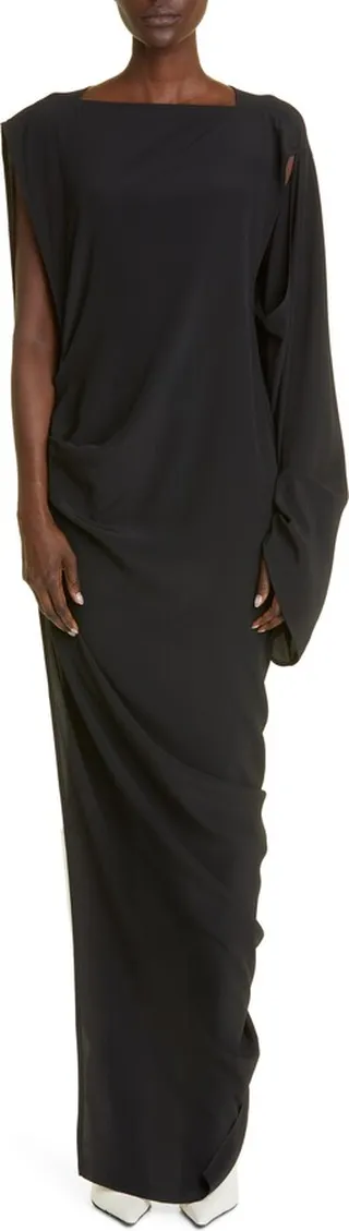 One-Shoulder Draped Column Gown