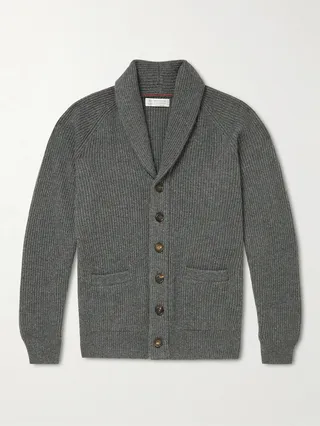Slim-Fit Shawl-Collar Ribbed Cashmere Cardigan