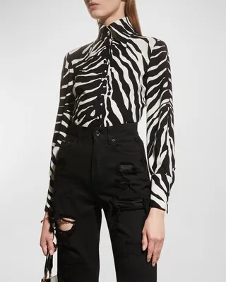 Zebra-Print Silk Charmeuse Shirt