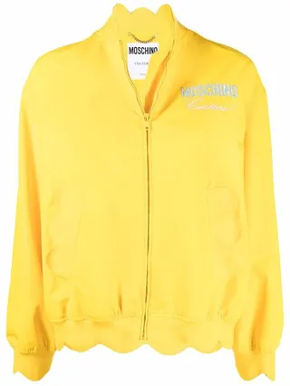 Embroidered-Logo Zip-Up Bomber Jacket