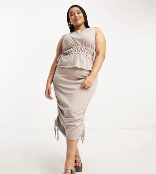 COLLUSION Plus utility tie detail tank top in neutral