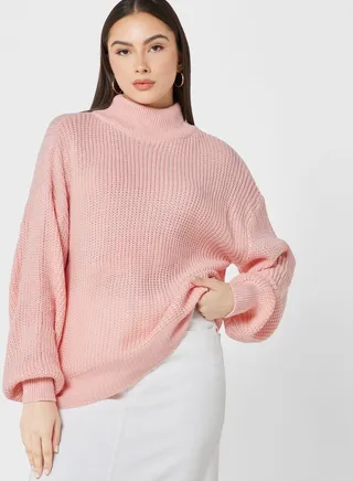 Puff Sleeve High Neck Sweater