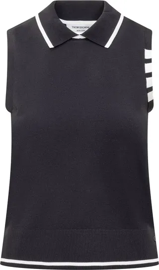 Thom Browne 4-Bar Stripe Sleeveless Polo Shirt
