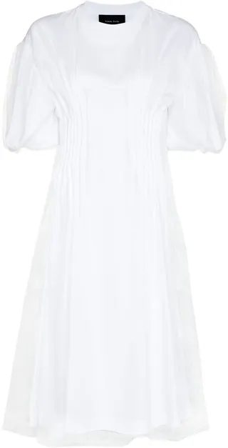 tulle-overlay T-shirt midi dress