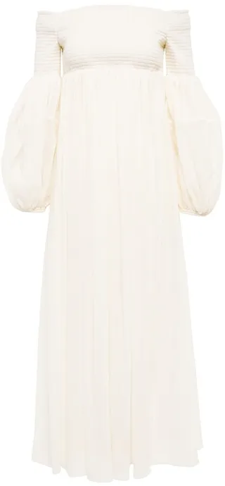 Shirred wool gauze maxi dress