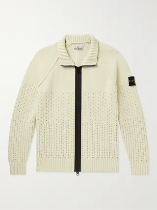 Logo-Appliquéd Knitted Zip-Up Sweater